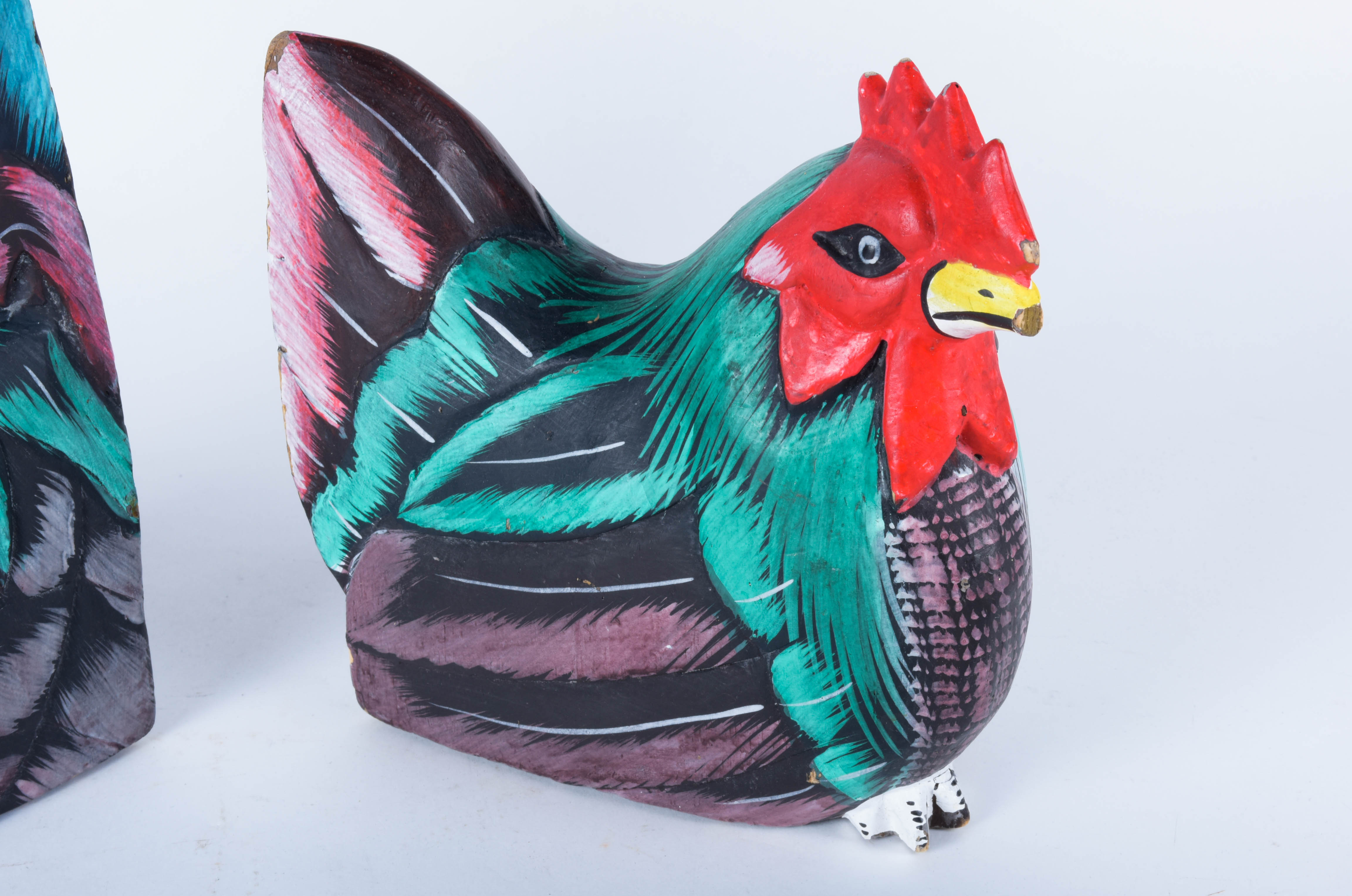 Five Wood Carved Chickens