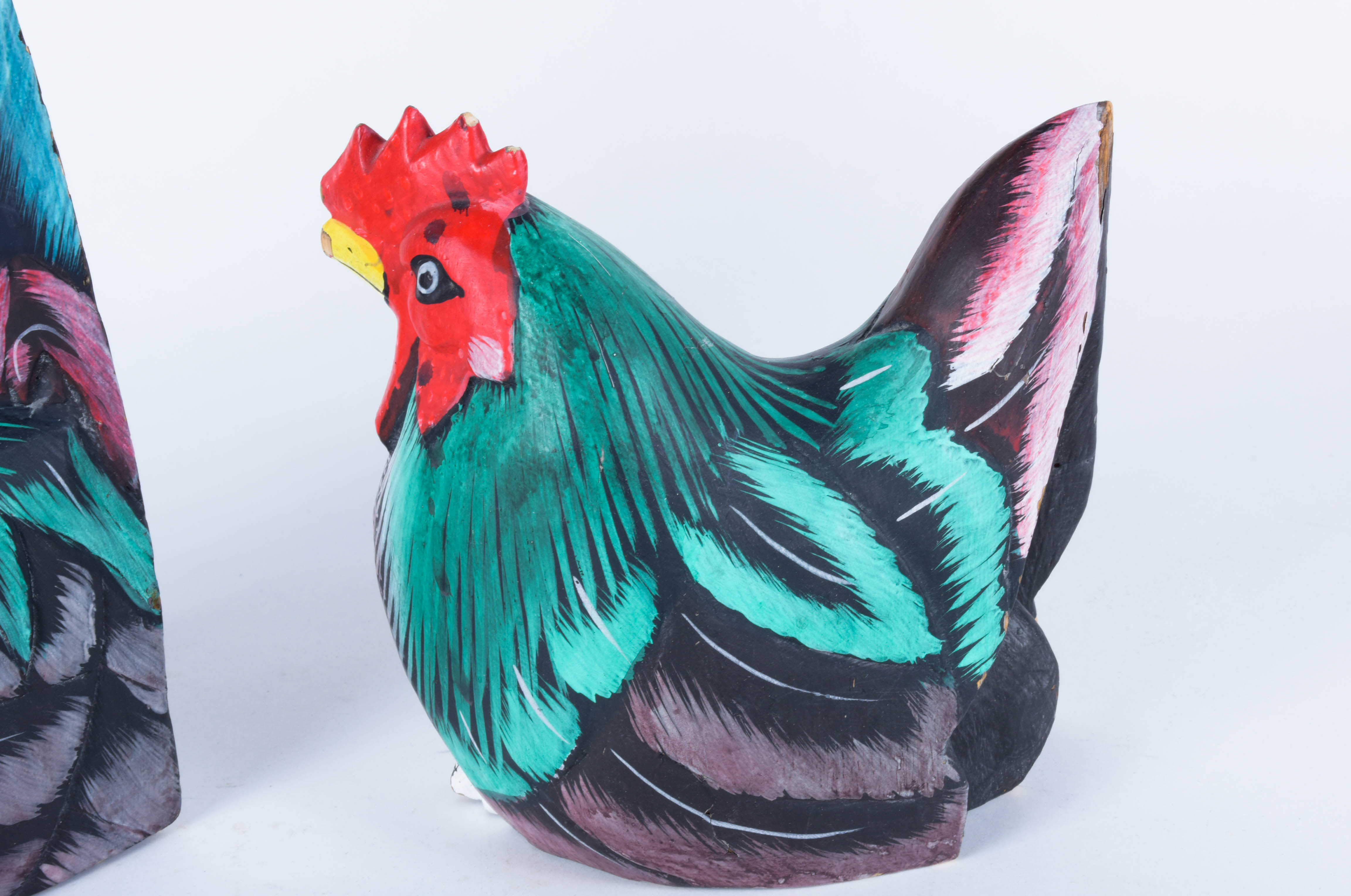 Five Wood Carved Chickens