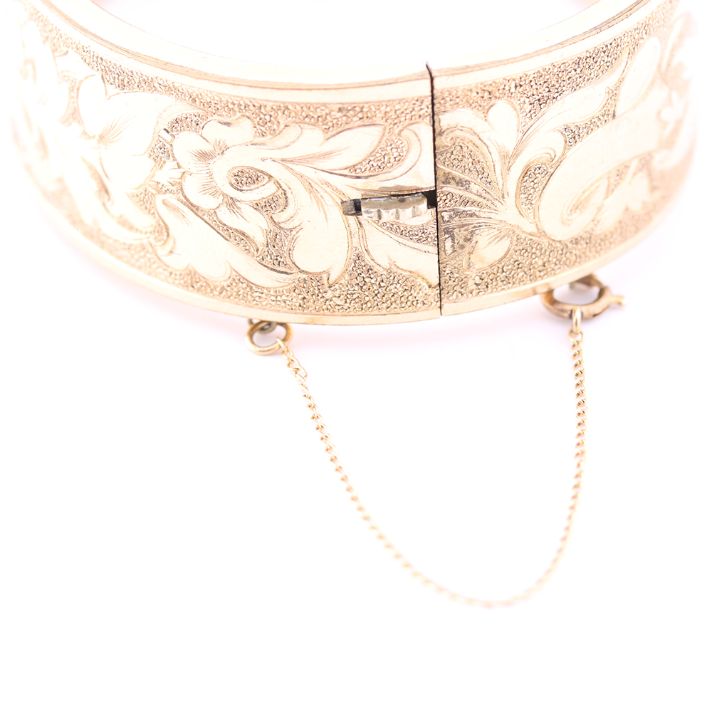 B&B Gold Filled Hinged Floral Bangle