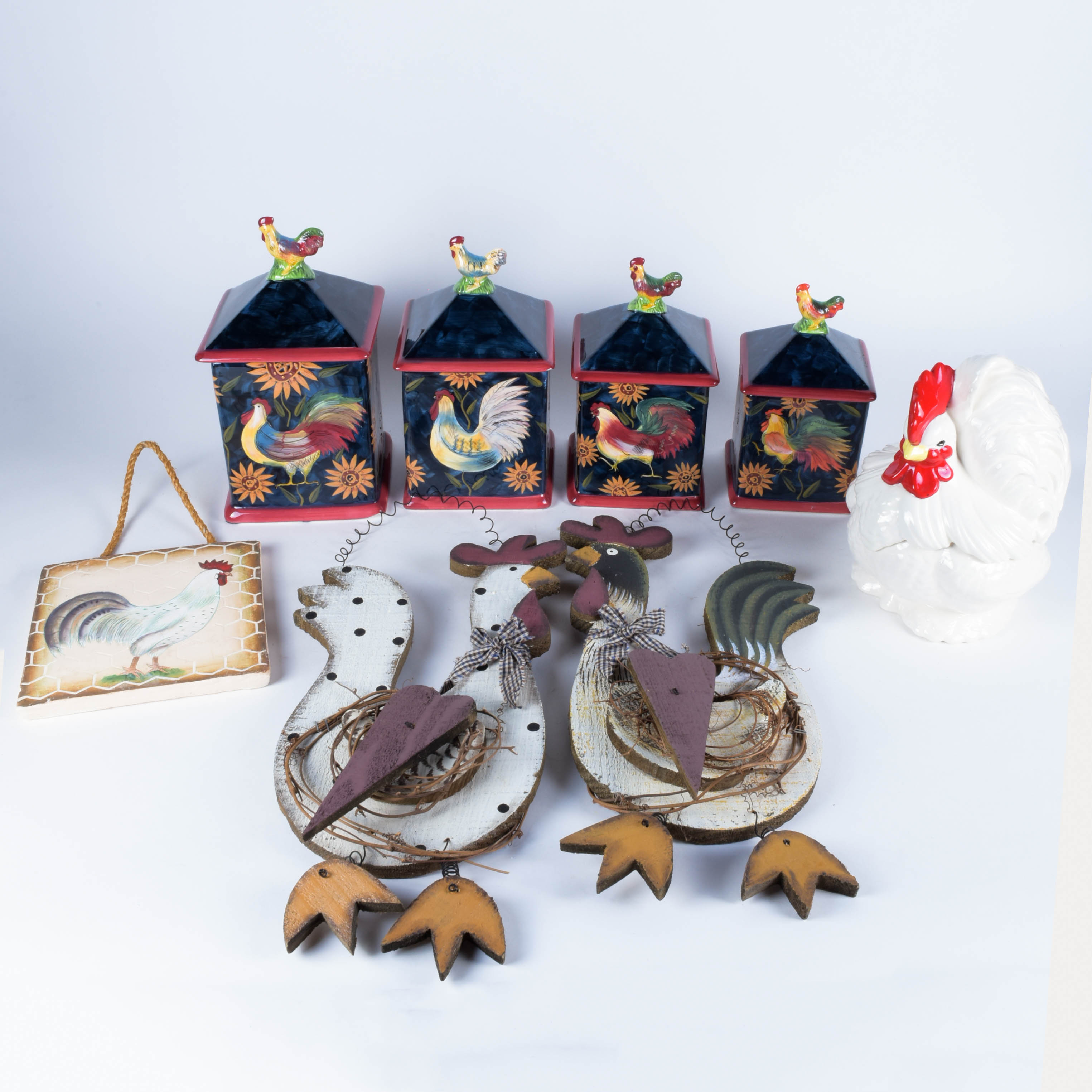 Susan Winget "Sunrise" Canister Set and Rooster Decor