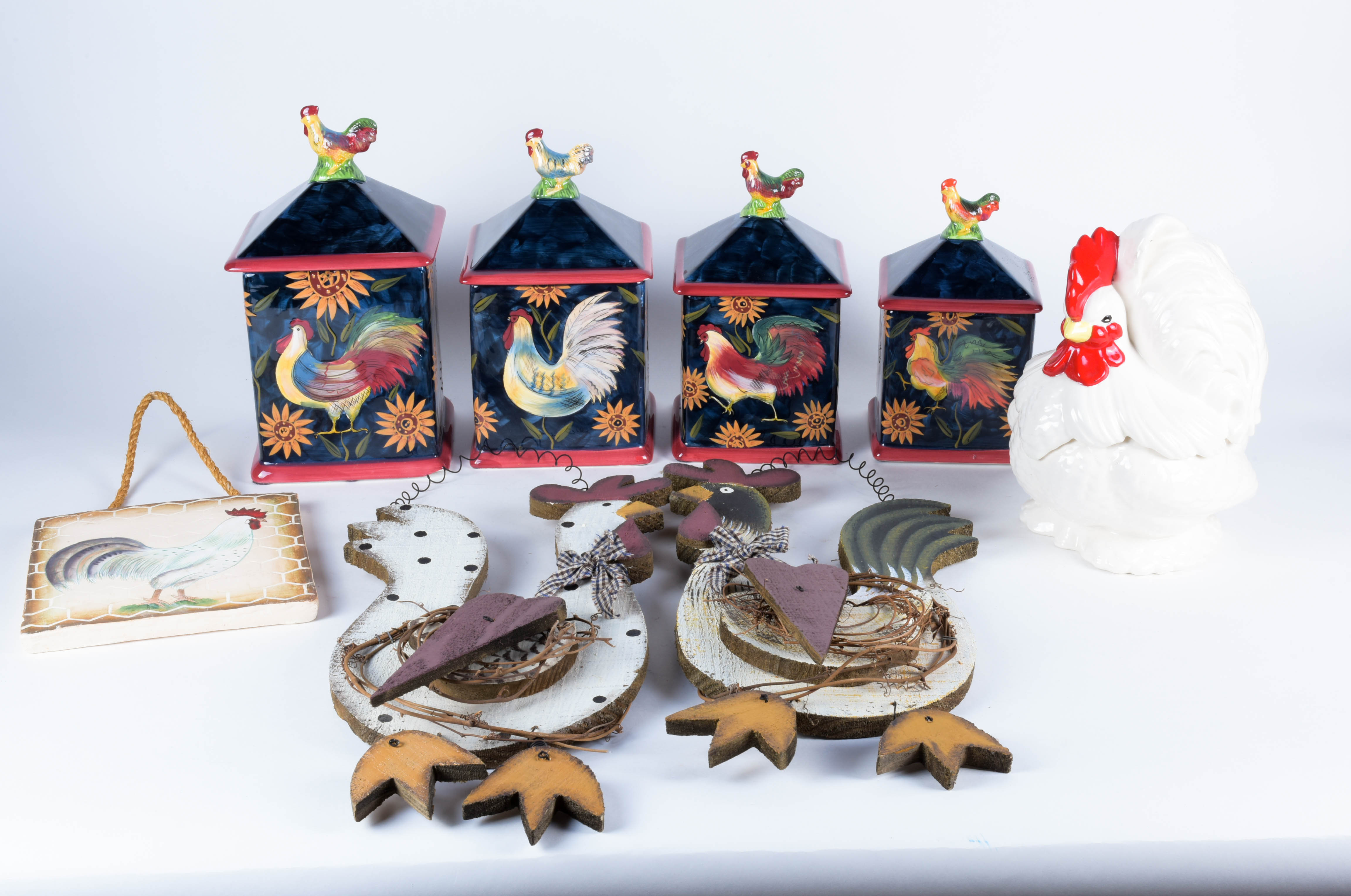 Susan Winget "Sunrise" Canister Set and Rooster Decor