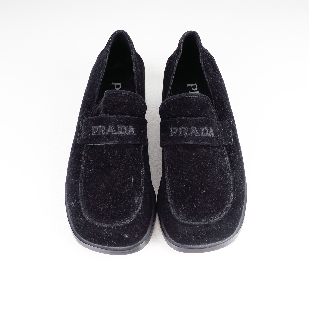 Prada Black Velvet Slip-on Loafers