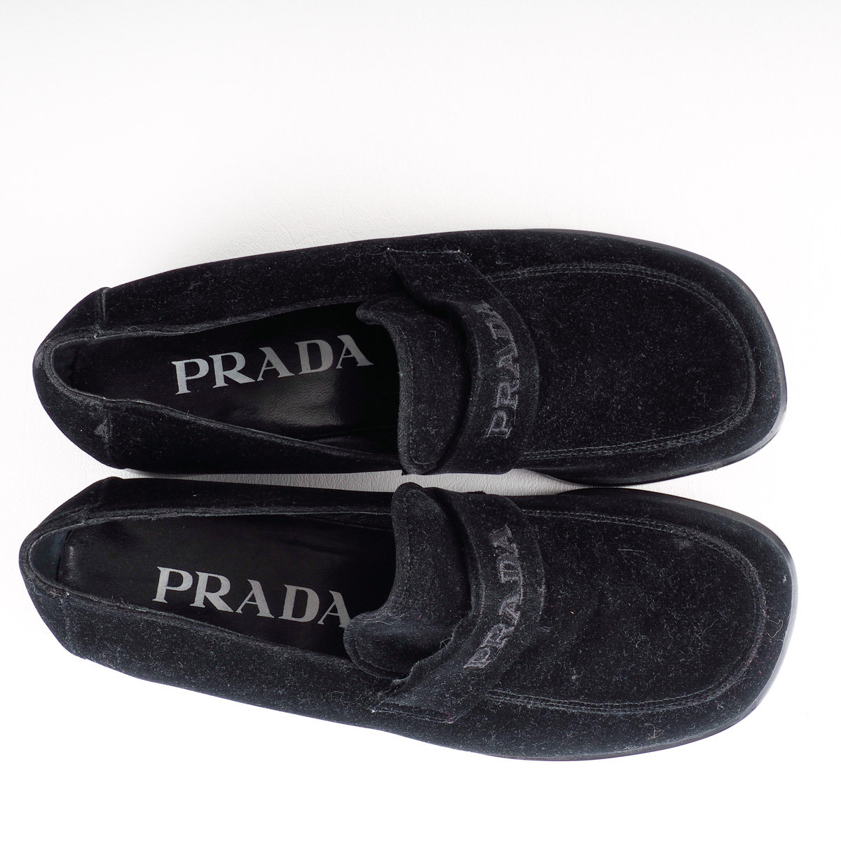 Prada Black Velvet Slip-on Loafers