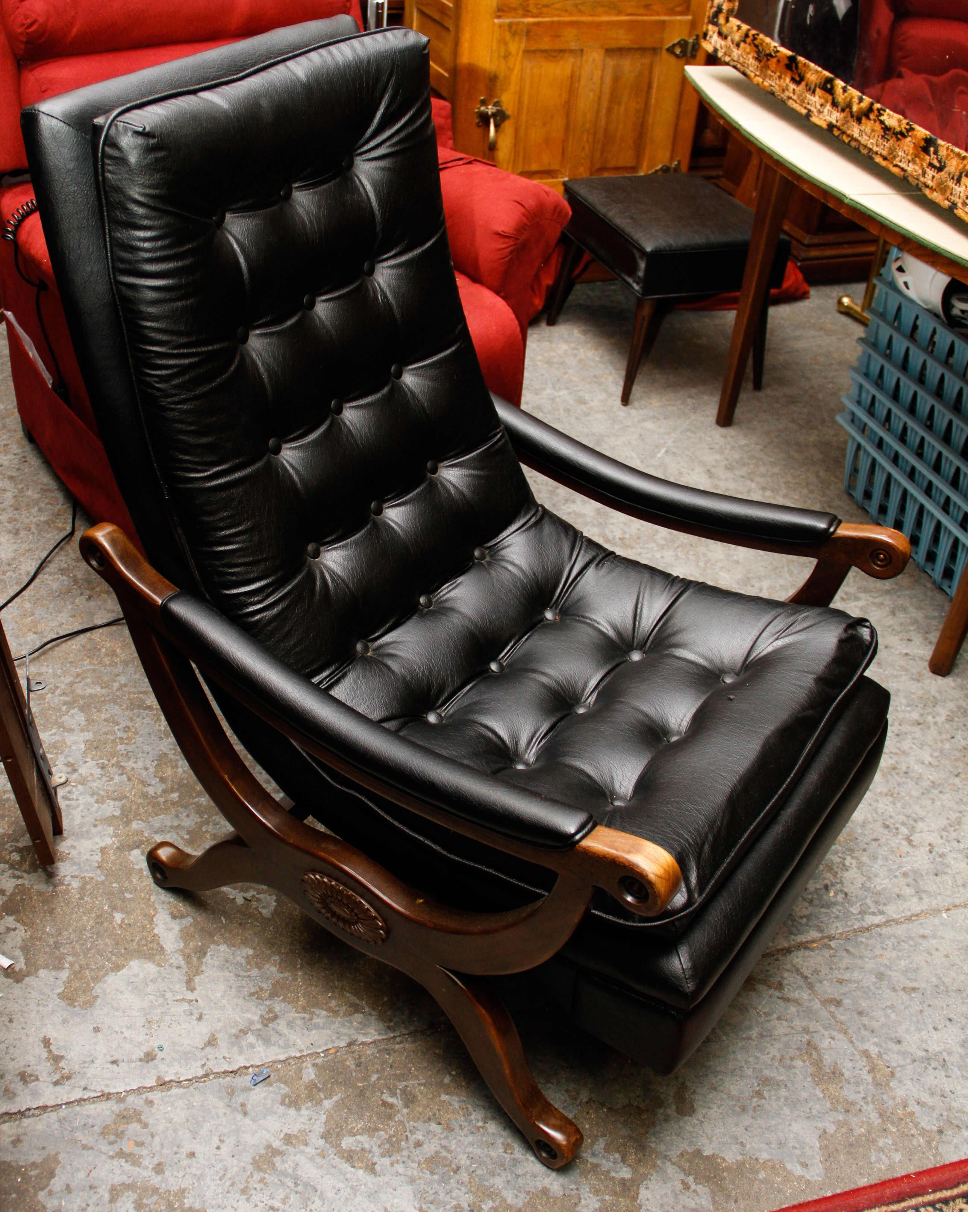 Eames Style Black Leather Reclining Lounge Chair