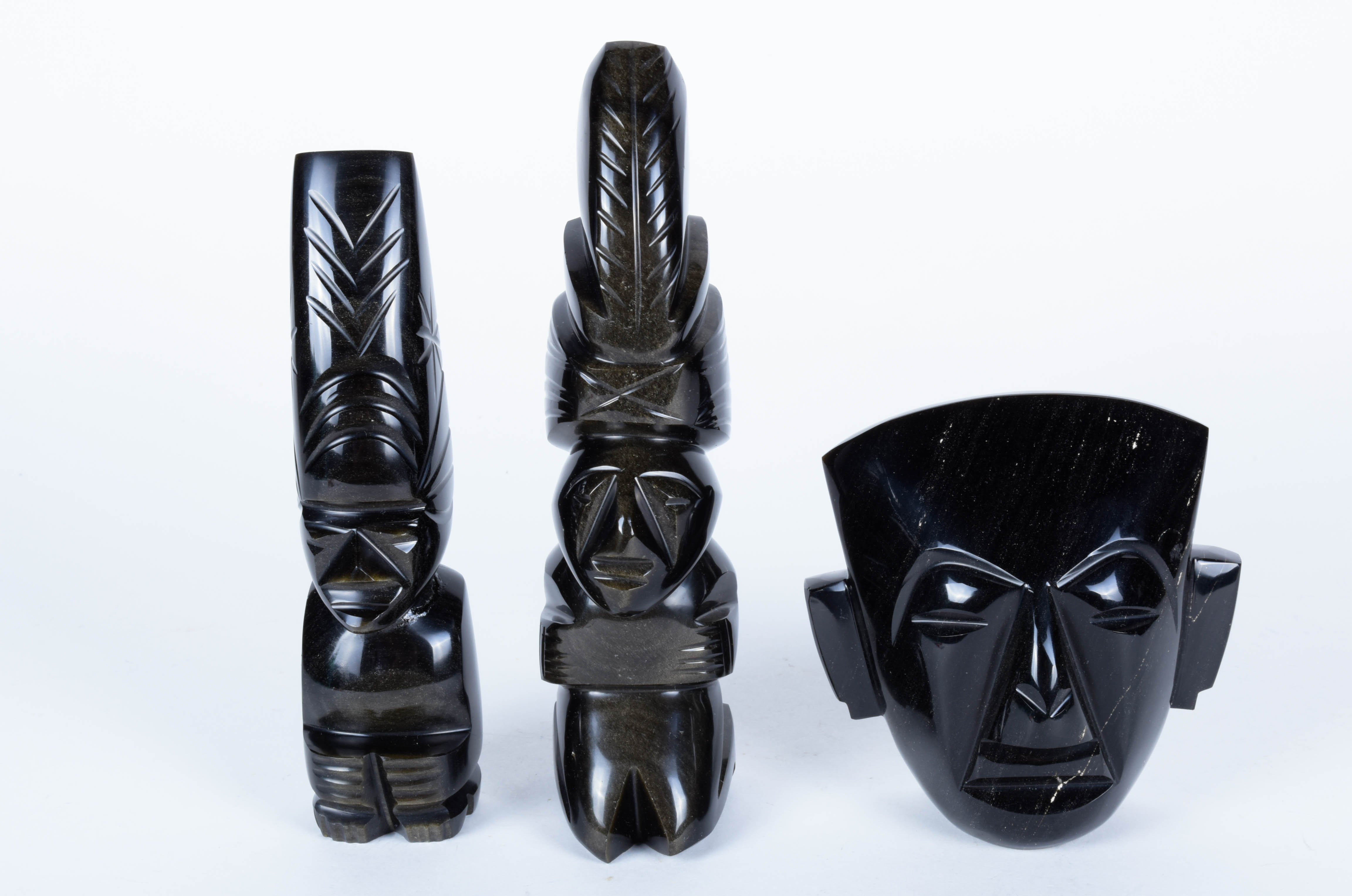 Three Carved Obsidian Sculptures