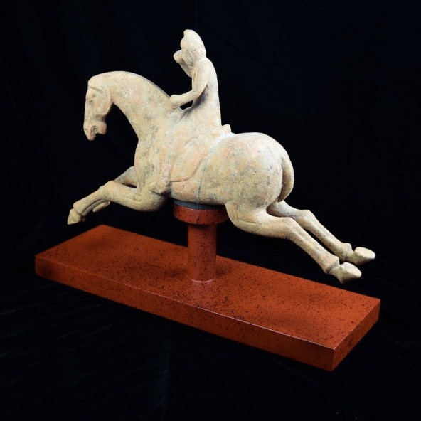 Chinese Han Dynasty Horse and Rider on Custom Mount