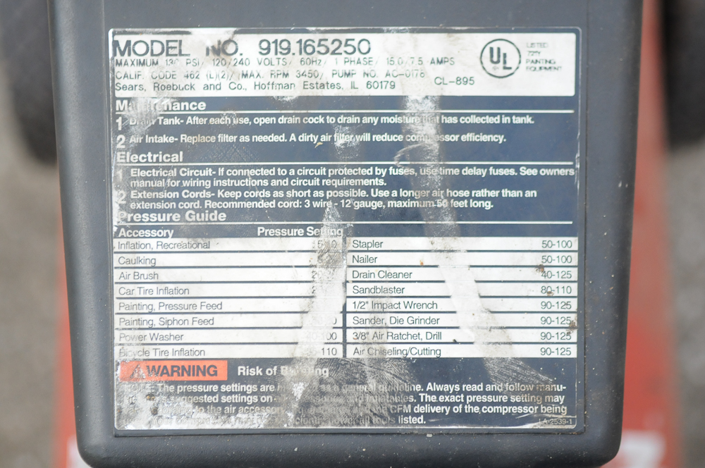 Craftsman 5HP 25 GAL Air Compressor