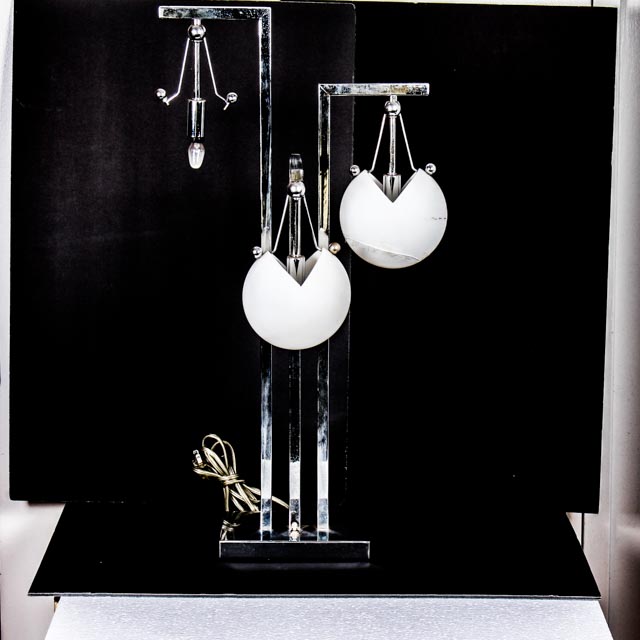 Contemporary Style Chrome Lamp With Glass Shades