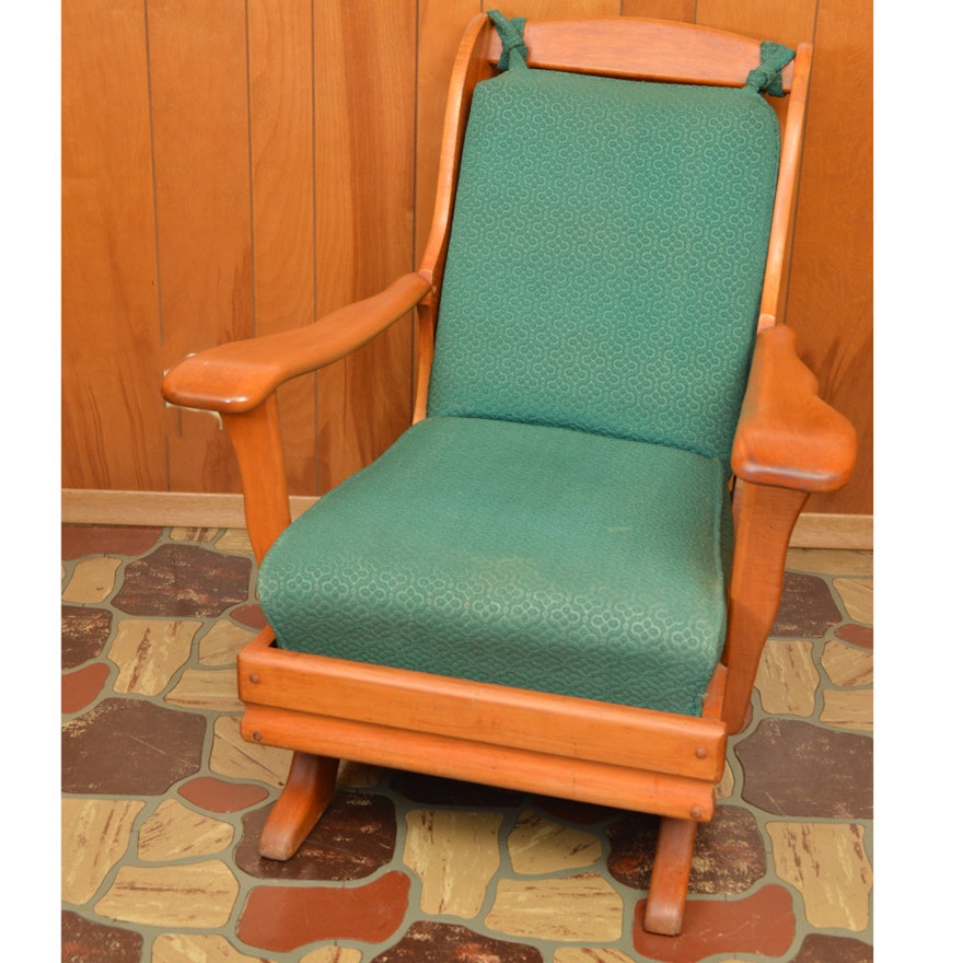 Vintage Upholstered Maple Platform Rocking Chair