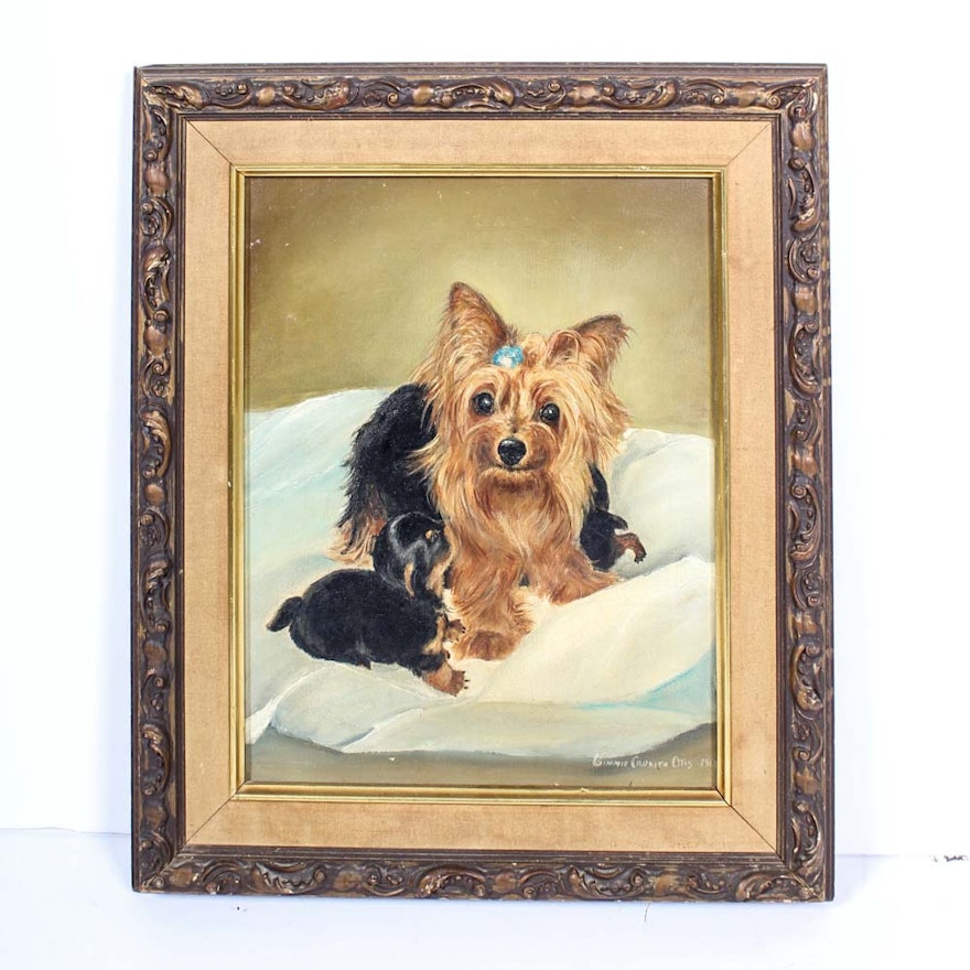 Original Signed Ginnie Crozier Otis Oil Painting of Terriers