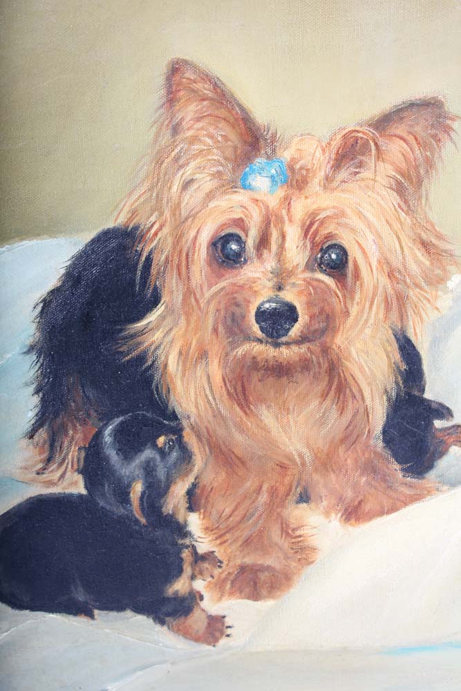 Original Signed Ginnie Crozier Otis Oil Painting of Terriers