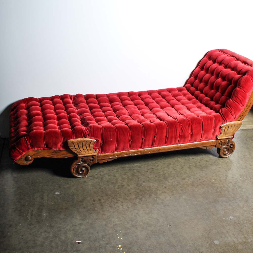 Antique Oak Adjustable Upholstered Fainting Couch