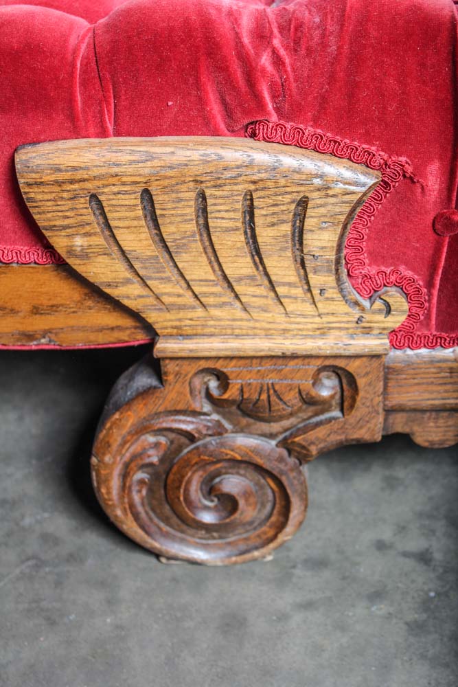 Antique Oak Adjustable Upholstered Fainting Couch