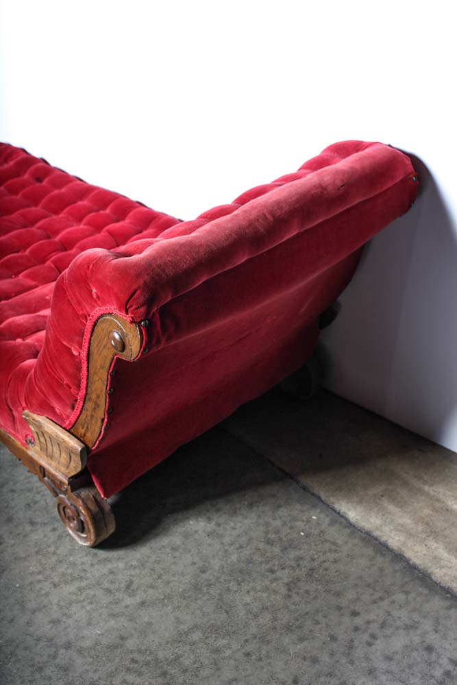 Antique Oak Adjustable Upholstered Fainting Couch