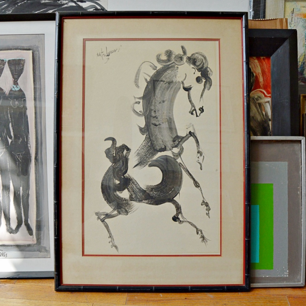 Original Signed Sumi Ink Painting on Paper of a Horse