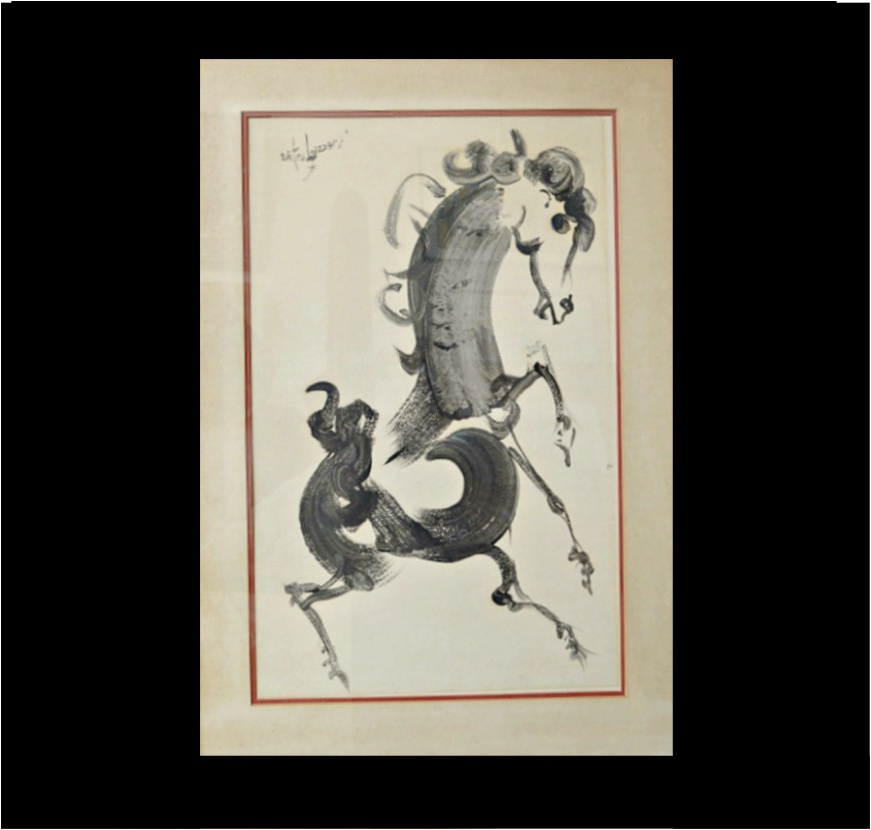 Original Signed Sumi Ink Painting on Paper of a Horse