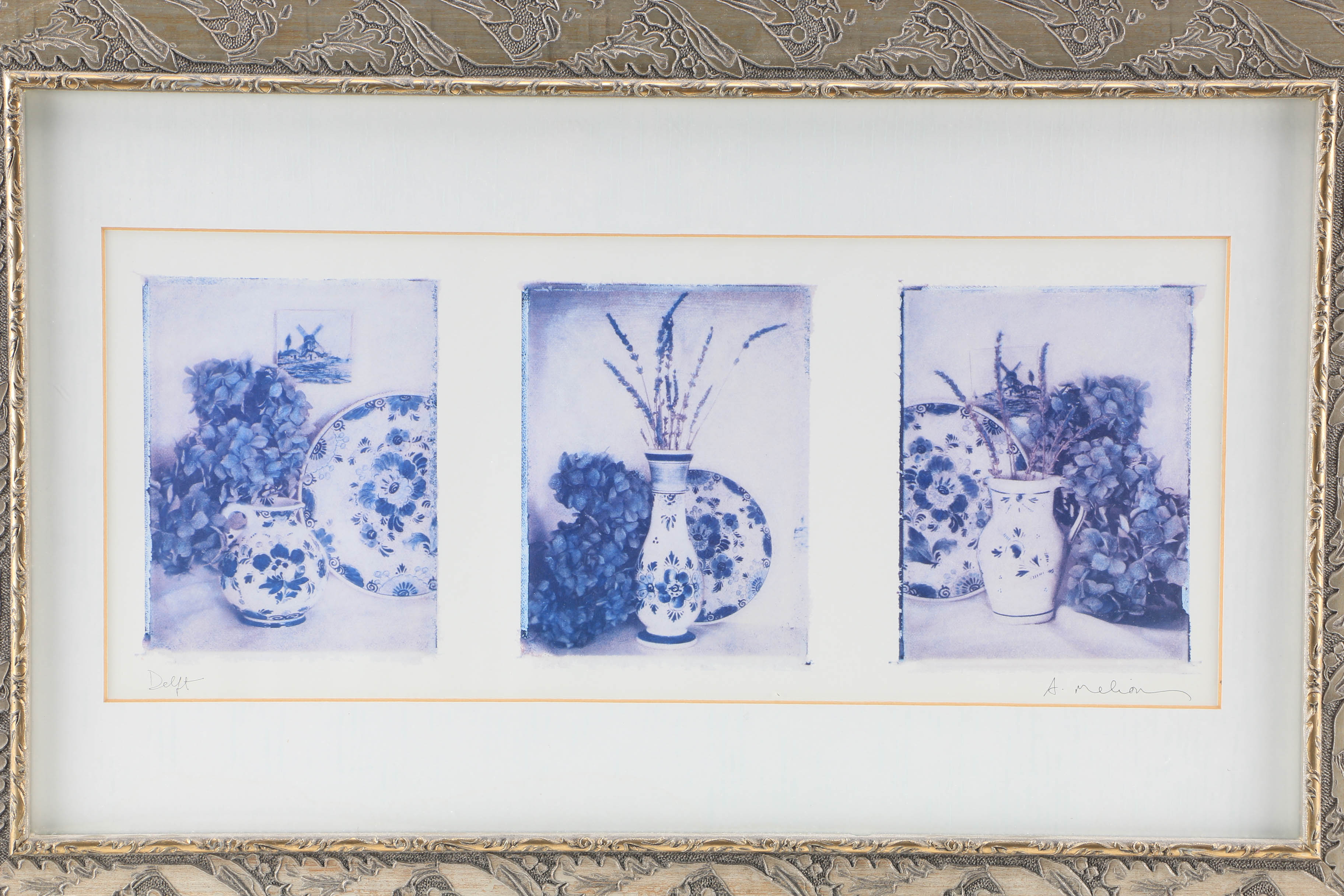 A. Melion Signed Offset Lithograph Triptych "Delft"