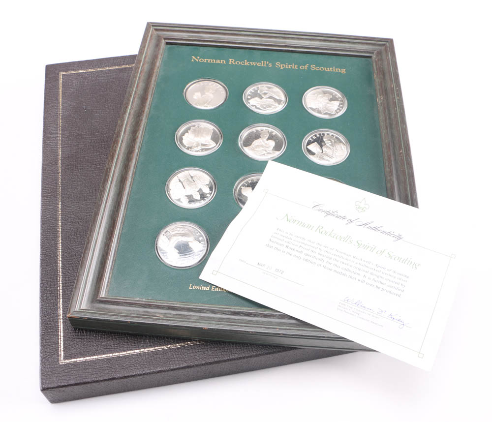 Collection of Norman Rockwell's Spirit of Scouting Sterling Medals and Portraits