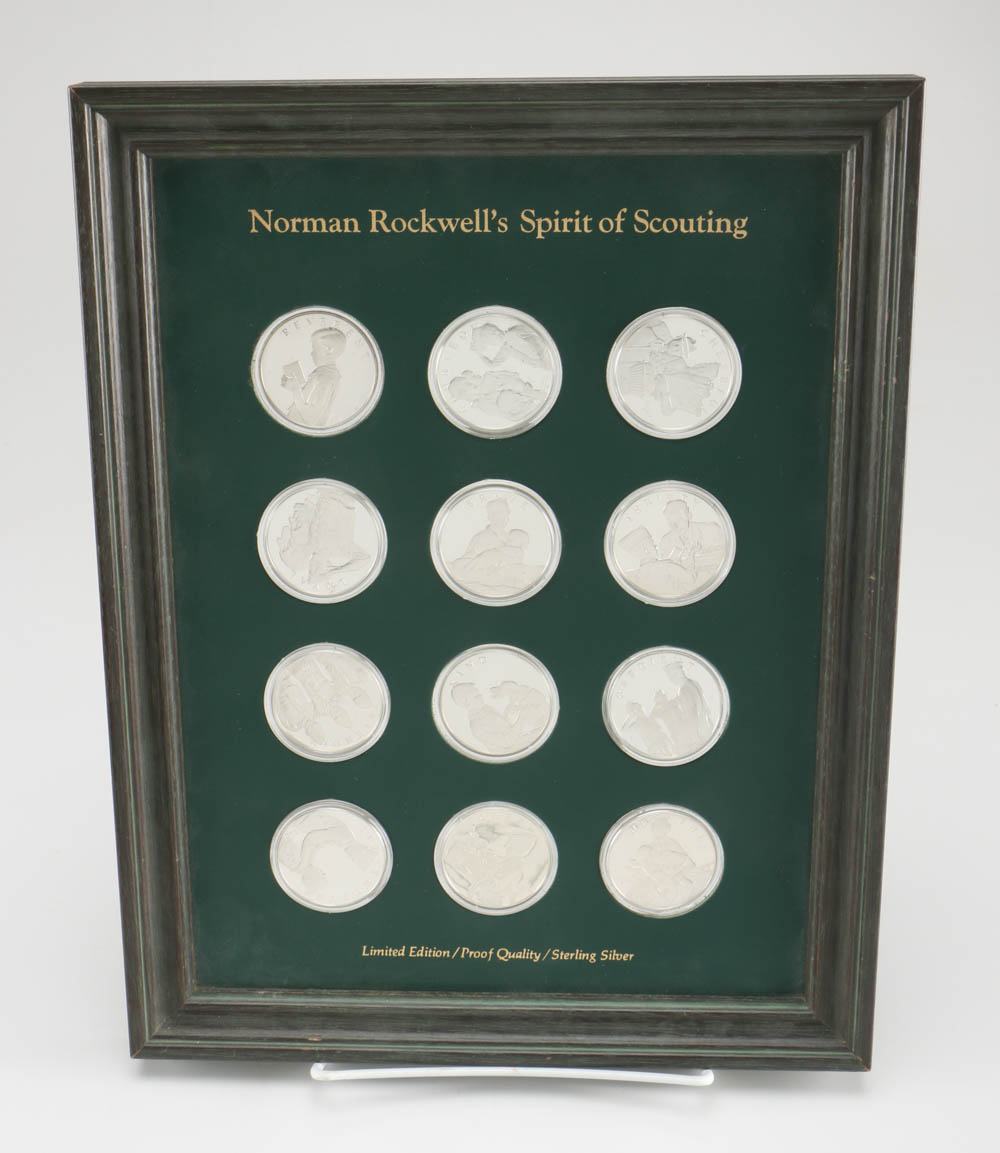 Collection of Norman Rockwell's Spirit of Scouting Sterling Medals and Portraits