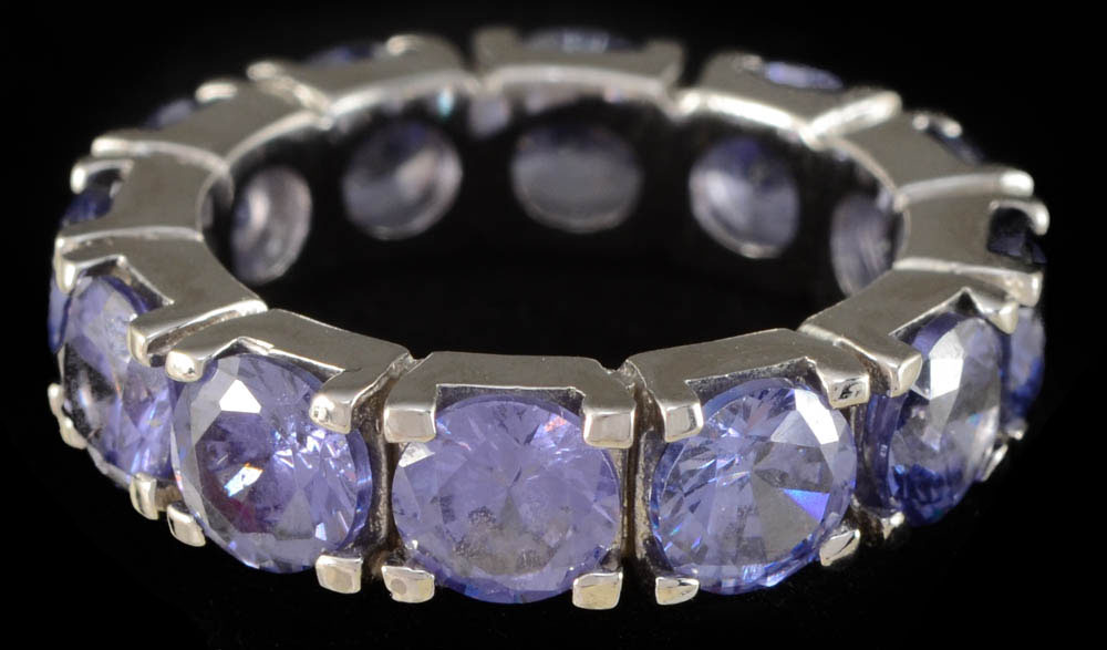 Sterling Silver Druzy Quartz and Iolite Ring and a Violet Cubic Zirconium Band