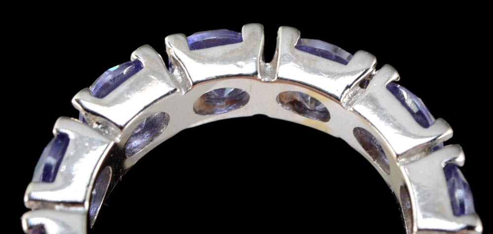 Sterling Silver Druzy Quartz and Iolite Ring and a Violet Cubic Zirconium Band