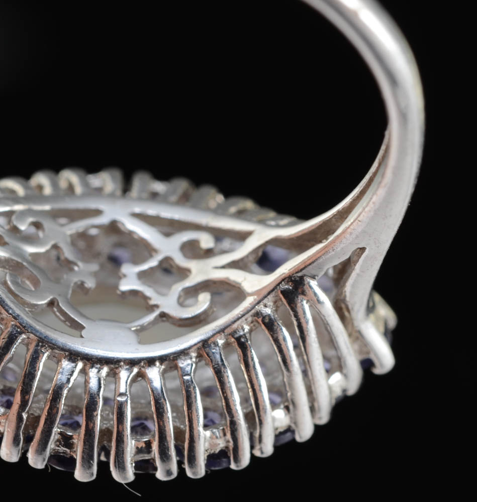 Sterling Silver Druzy Quartz and Iolite Ring and a Violet Cubic Zirconium Band