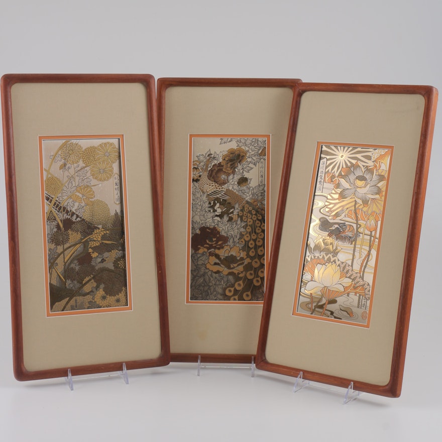 Kinuko Etchings on Fine Copper of Flowers and Birds