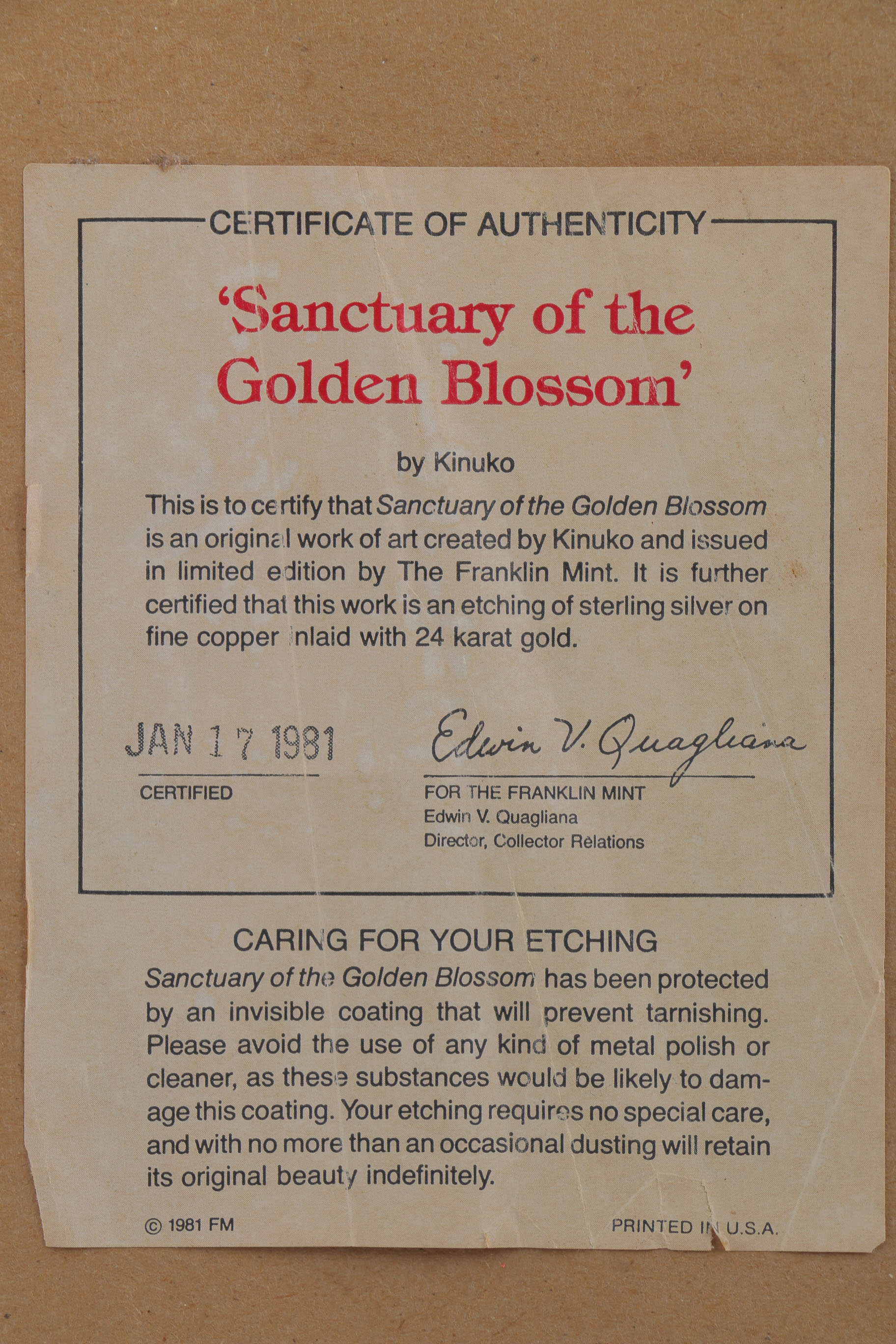 Kinuko Etchings on Fine Copper of Flowers and Birds