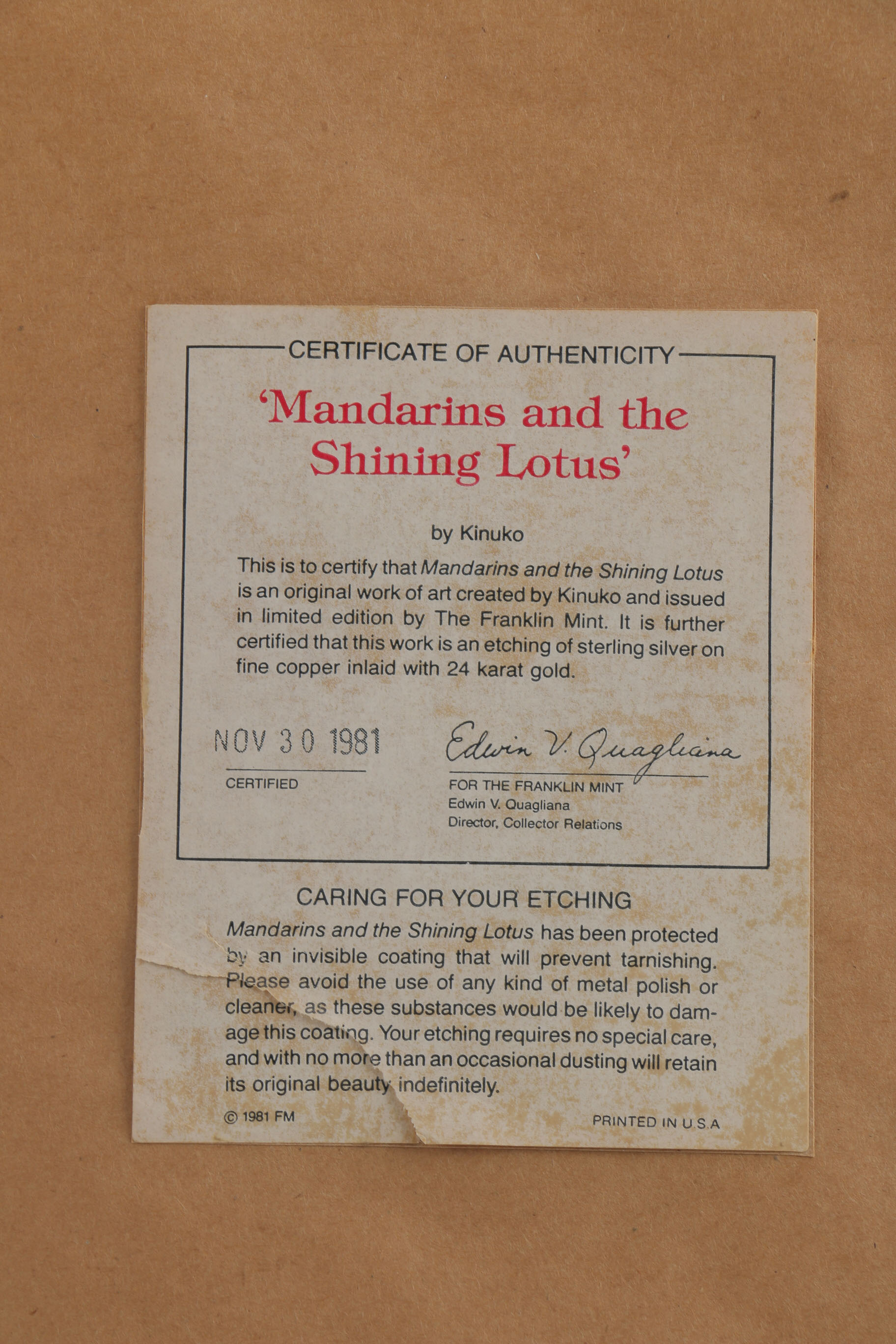 Kinuko Etchings on Fine Copper of Flowers and Birds