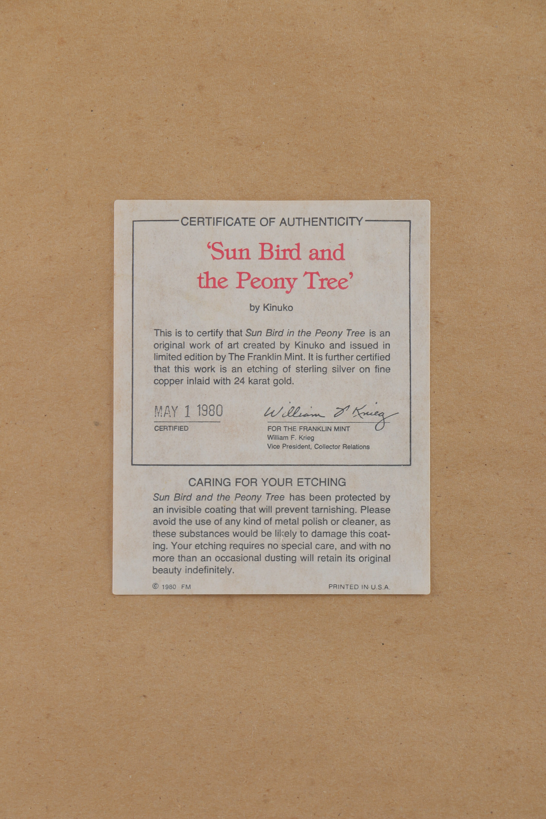 Kinuko Etchings on Fine Copper of Flowers and Birds