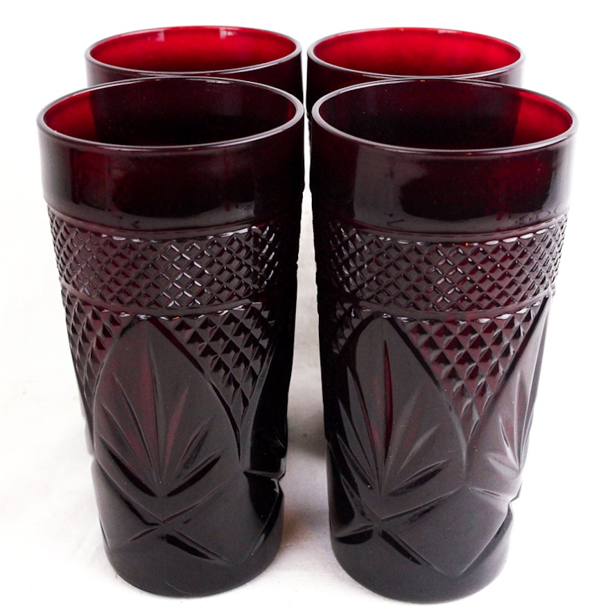 Four Red Glass Cups