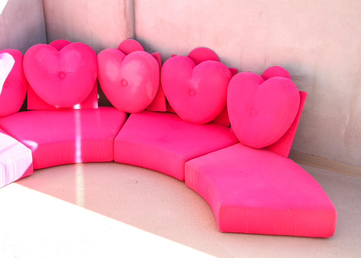 Pink Velvet "I Dream of Genie" Couch and Blanket