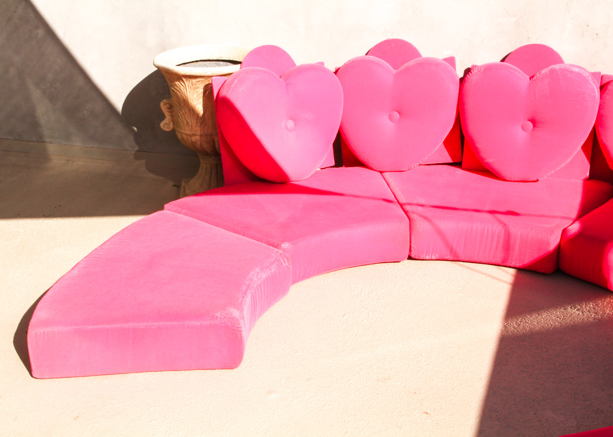 Pink Velvet "I Dream of Genie" Couch and Blanket