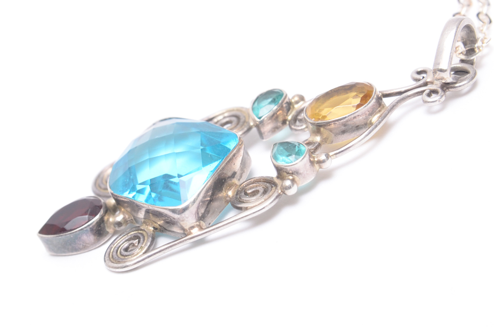 Sterling Silver Necklace with Glass and Silver Pendant