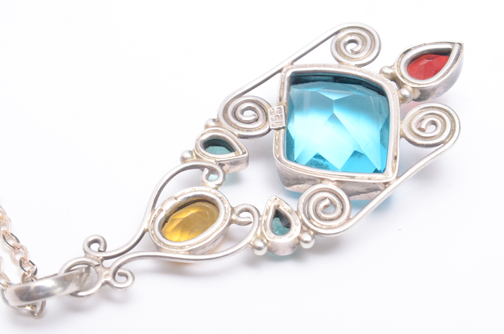 Sterling Silver Necklace with Glass and Silver Pendant