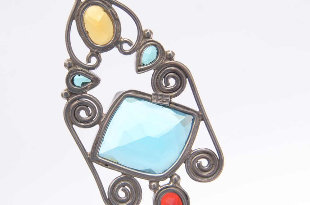 Sterling Silver Necklace with Glass and Silver Pendant