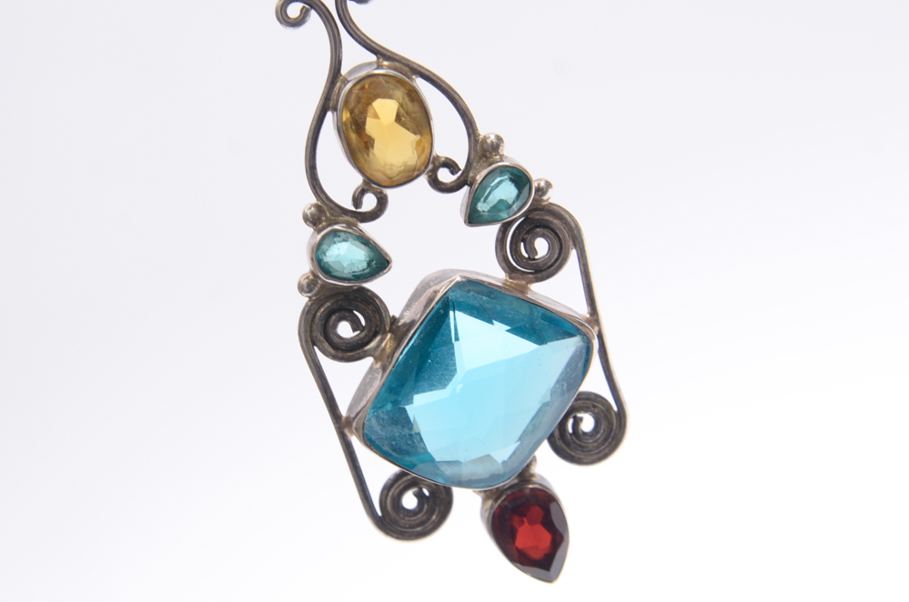 Sterling Silver Necklace with Glass and Silver Pendant