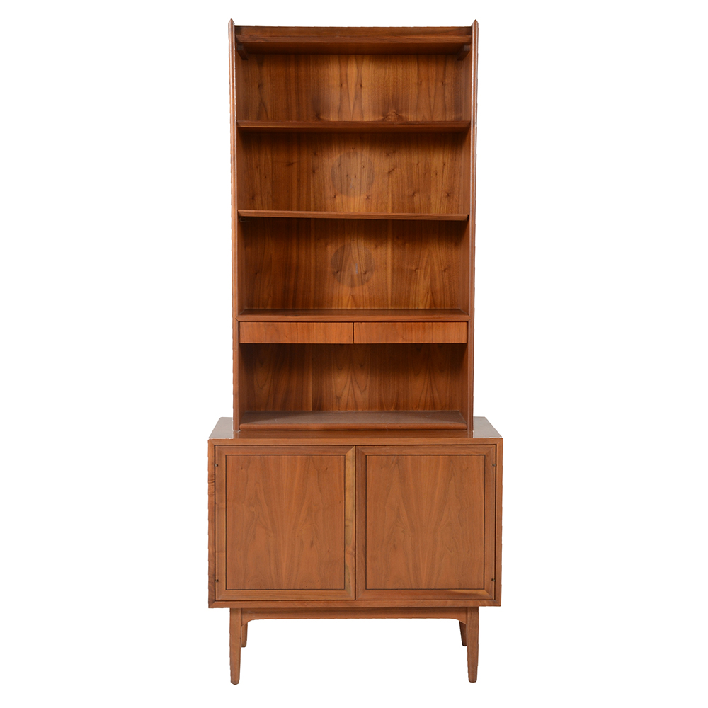 Drexel Mid-Century Walnut Record Cabinet with Bookcase