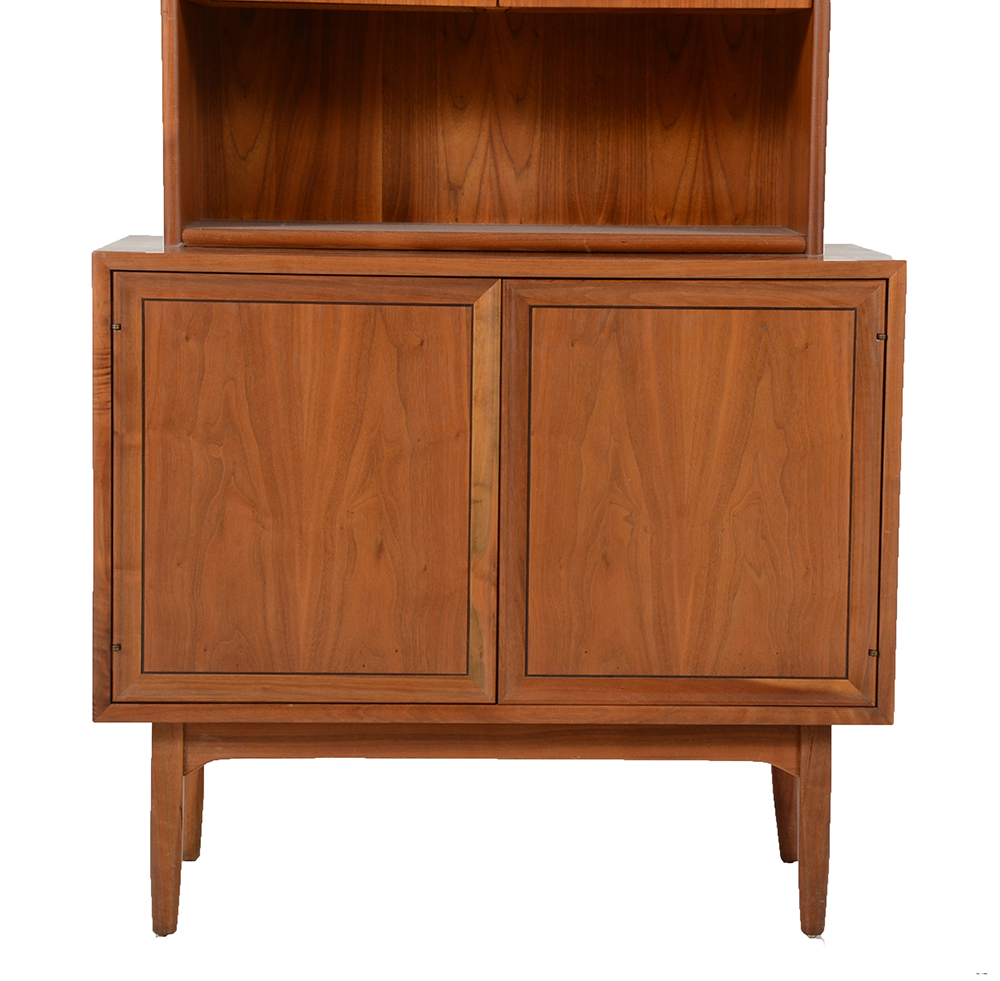 Drexel Mid-Century Walnut Record Cabinet with Bookcase