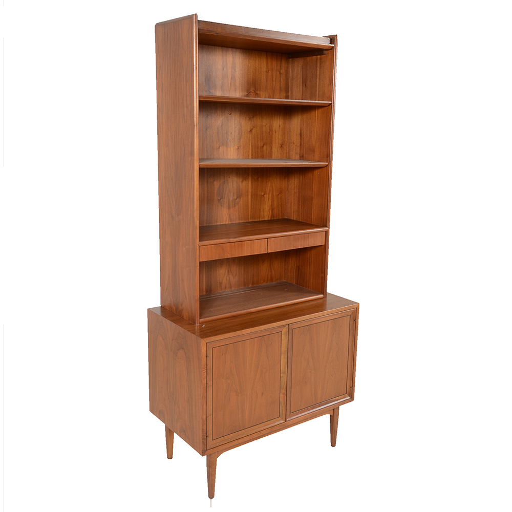 Drexel Mid-Century Walnut Record Cabinet with Bookcase