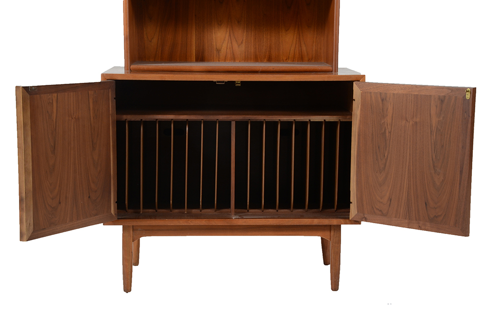 Drexel Mid-Century Walnut Record Cabinet with Bookcase