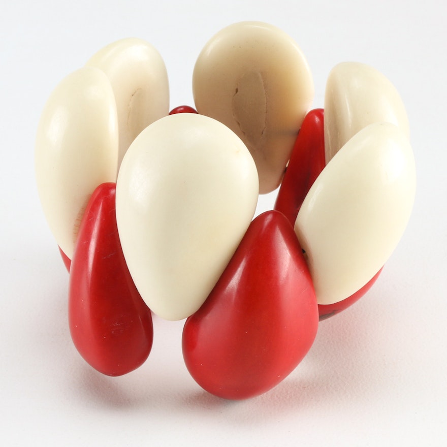 Red and White Tagua Nut Bracelet