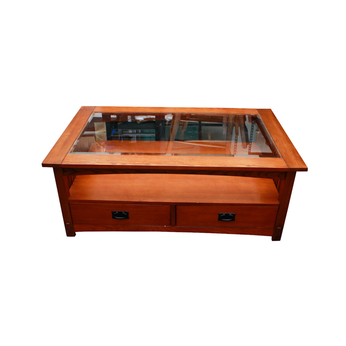 Mission Style Glass Top Coffee Table