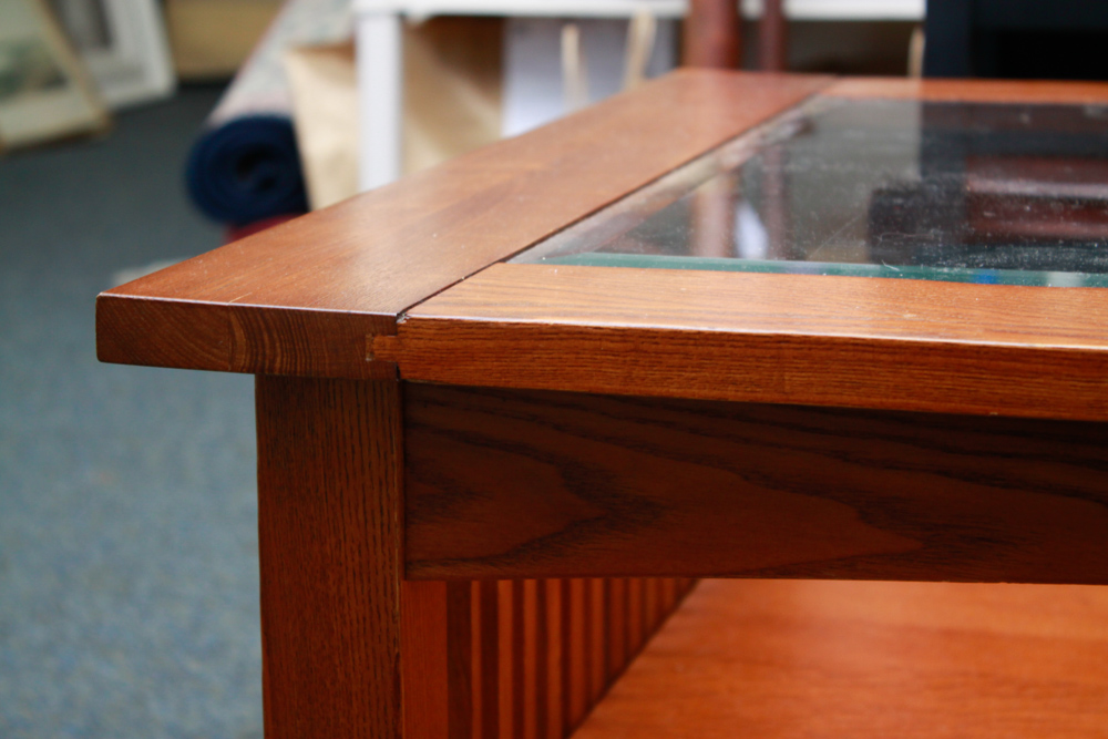 Mission Style Glass Top Coffee Table