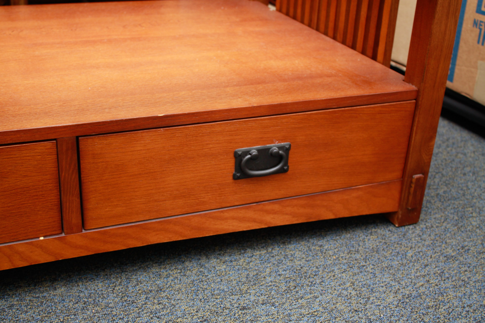Mission Style Glass Top Coffee Table