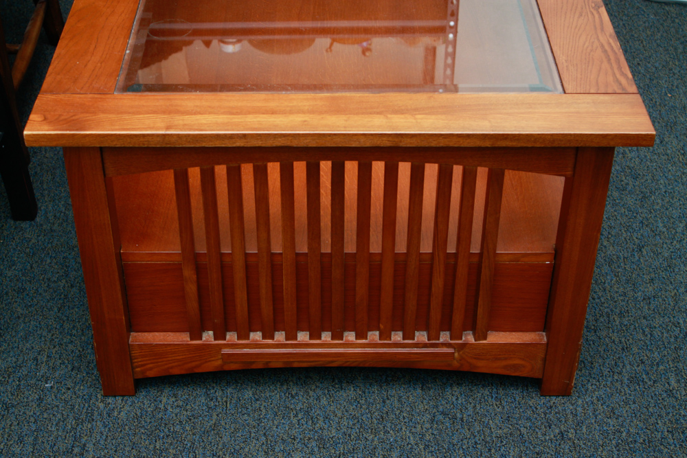 Mission Style Glass Top Coffee Table