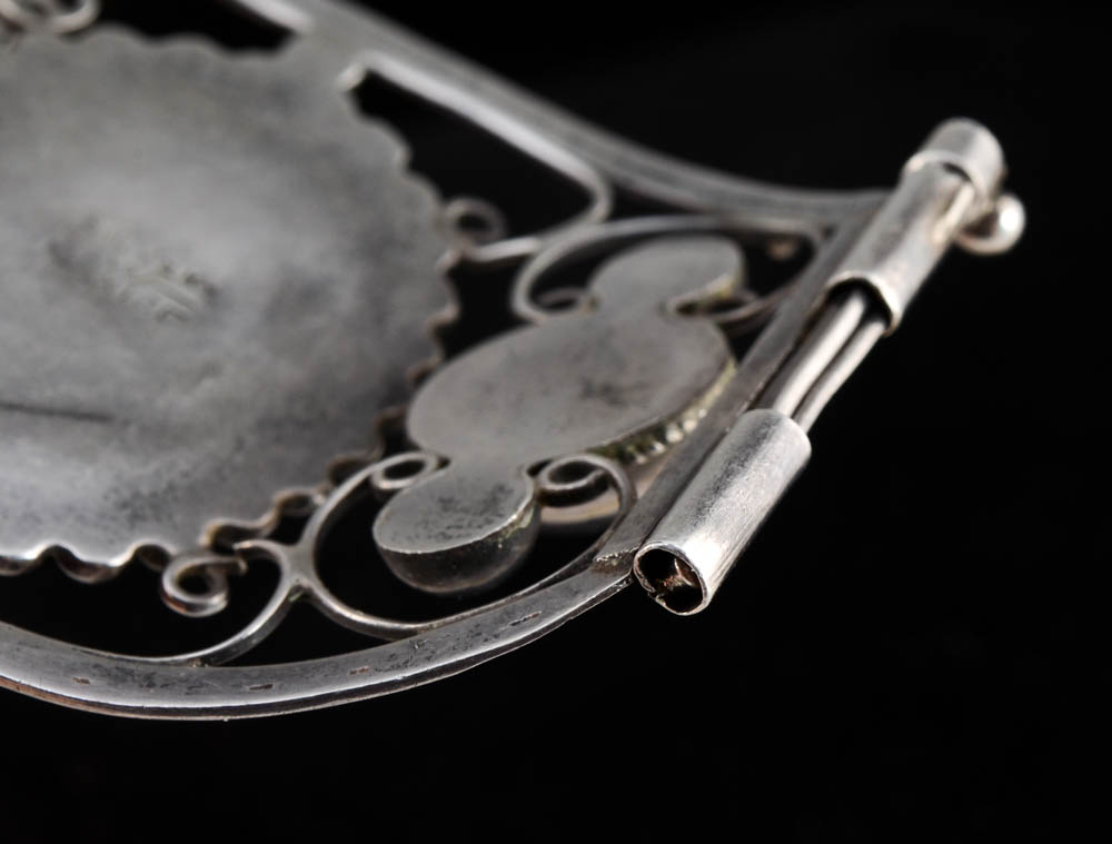 Mexican Silver and Black Onyx Openwork Hinged Bracelet