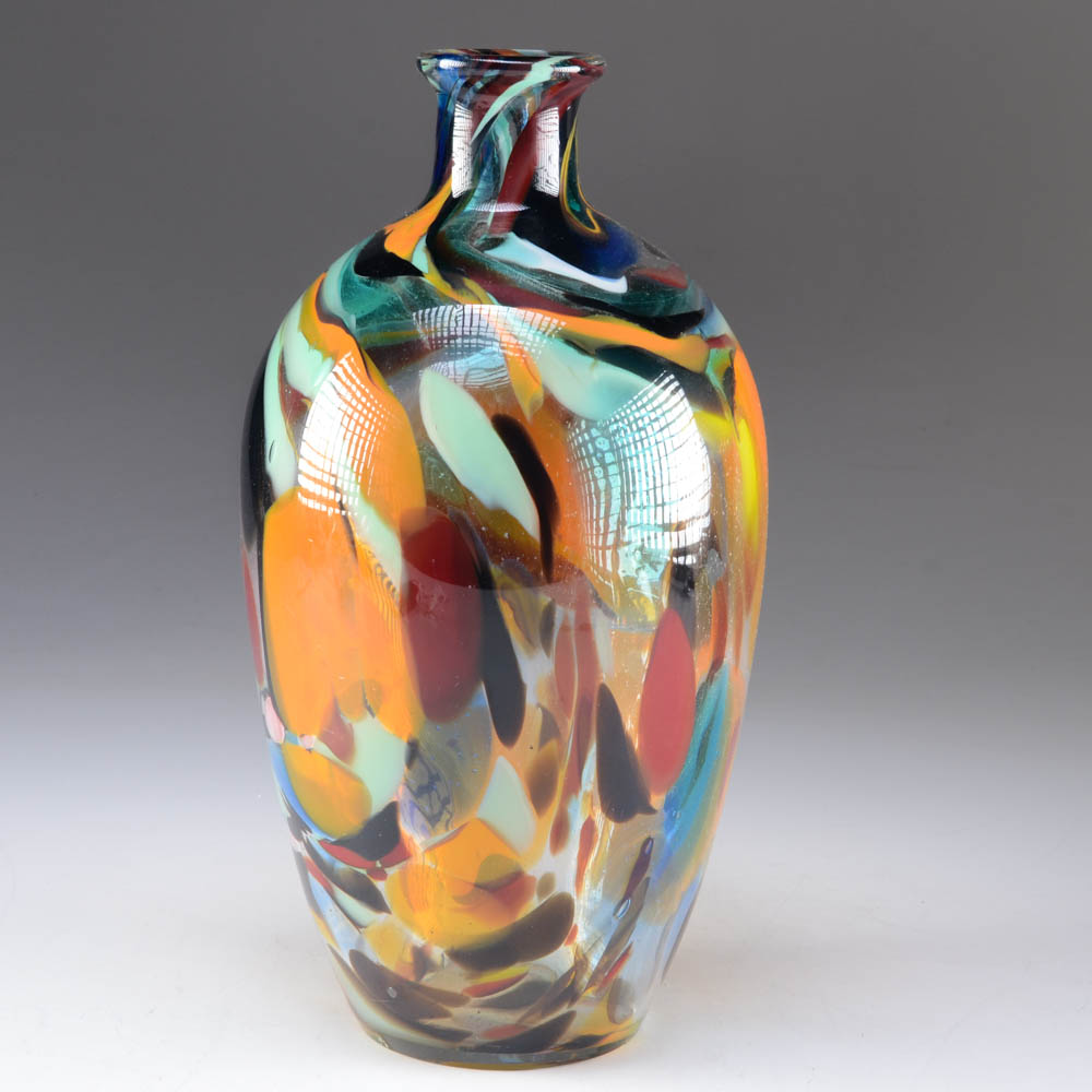 Blown Art Glass Colorful Vase
