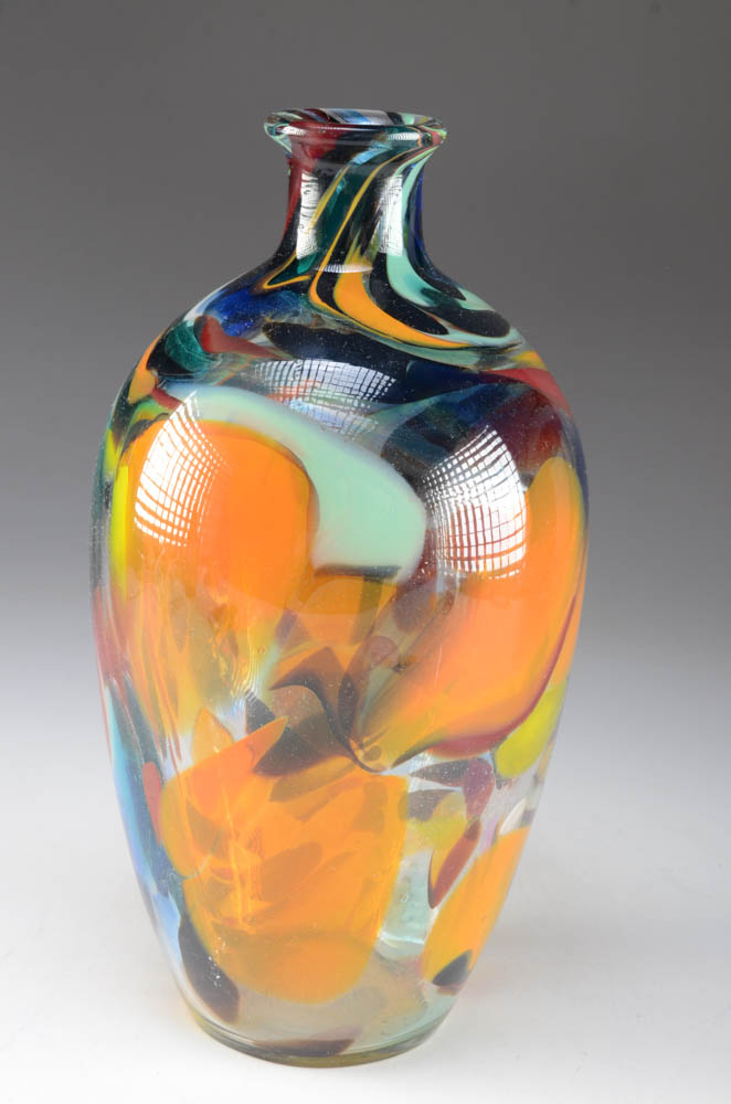 Blown Art Glass Colorful Vase