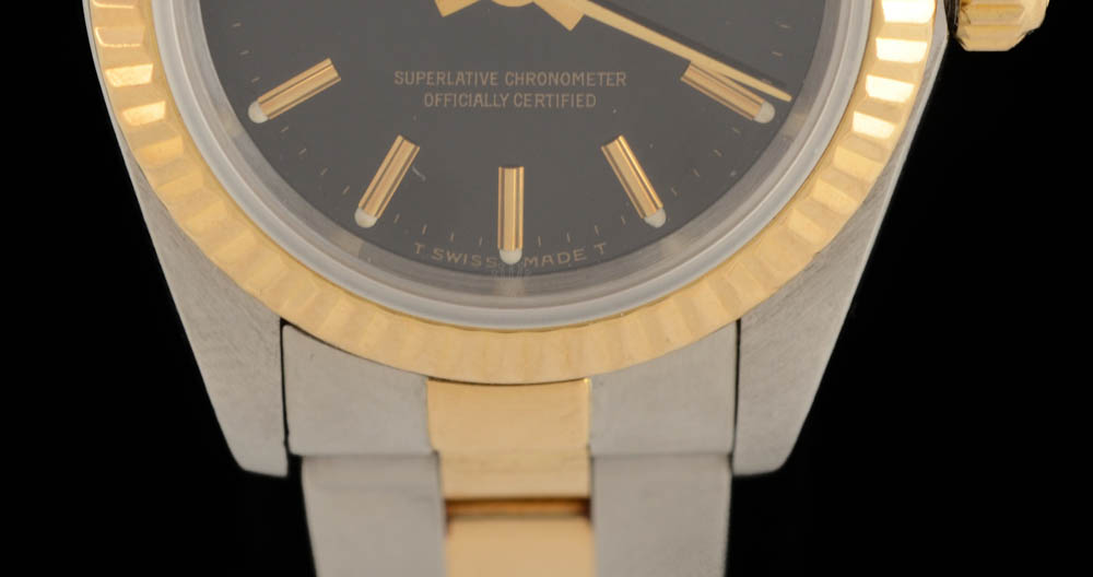 Women's Rolex Perpetual 18K Yellow Gold and Stainless Steel Black Index Oyster Watch